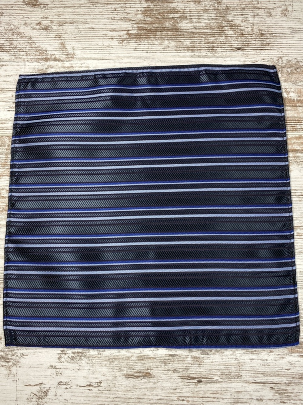 Navy Light Blue Pocket Square Striped Silk Blend Formal Wedding Handkerchief